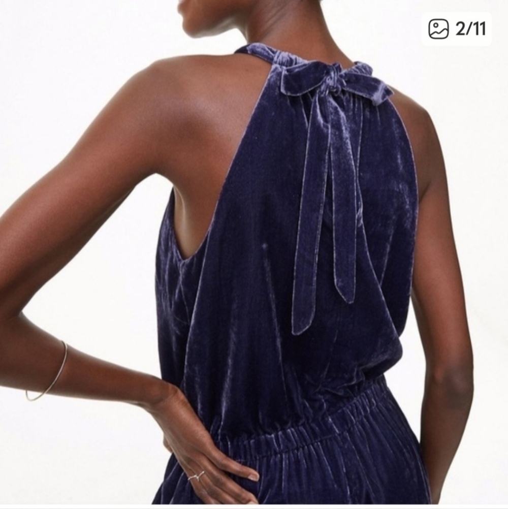 LOFT Velvet Halter Neck Sleeveless Jumpsuit Holiday Party Blue Purple Small - Picture 3 of 16